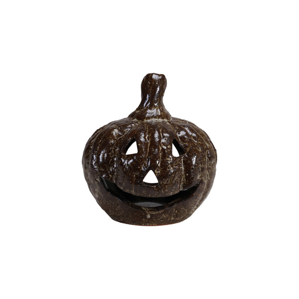 Stoneware Tealight Holder with Jack-O-Lantern Face (Each Will Vary)