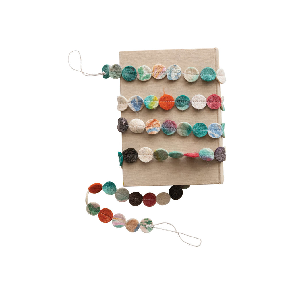 Handmade Wool Felt Circle Garland, Marbled Multi Color (Each One Will Vary)