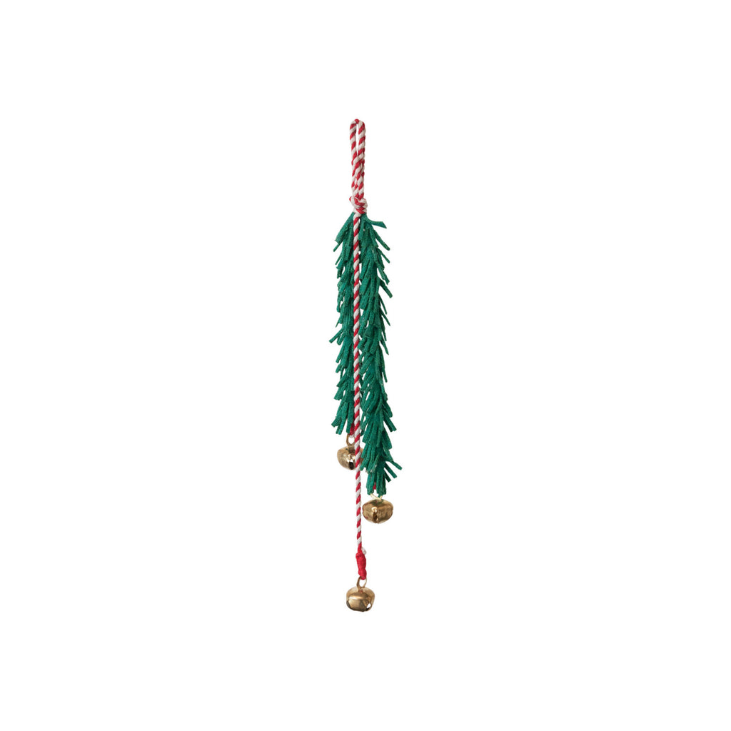 Handmade Cotton & Wool Leaf Hanger w/ Jingle Bells, Multi Color
