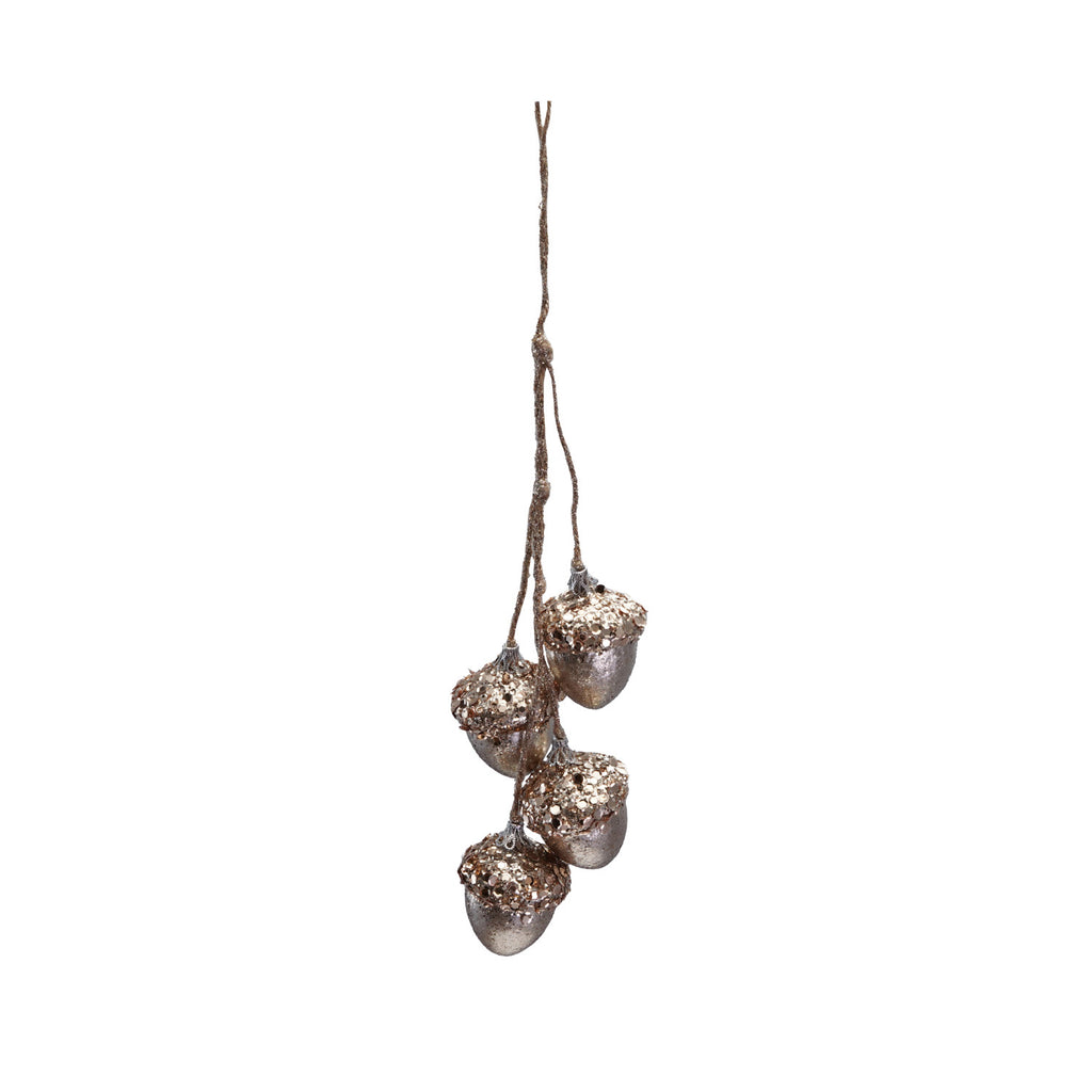 Hanging Plastic Acorns with Glitter, Sequins & Jute Rope Hanger