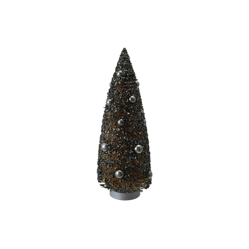 Sisal Bottle Brush Tree with Antique Silver Finish Glitter